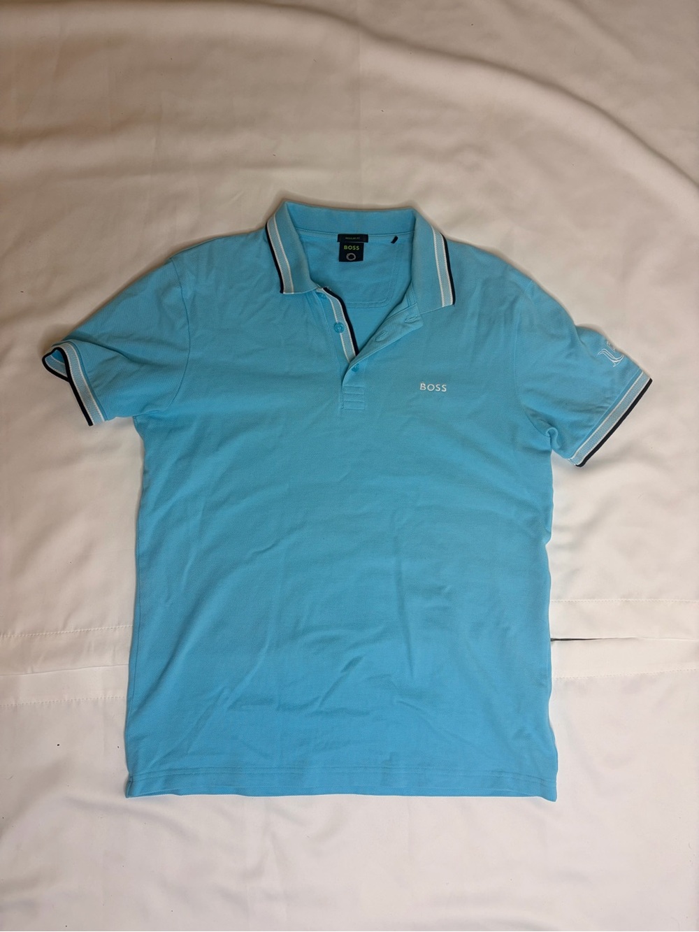 BOSS HUGO BOSS Blue Polo Shirt Men's Large  Short Sleeve Slim Fit Logo Button